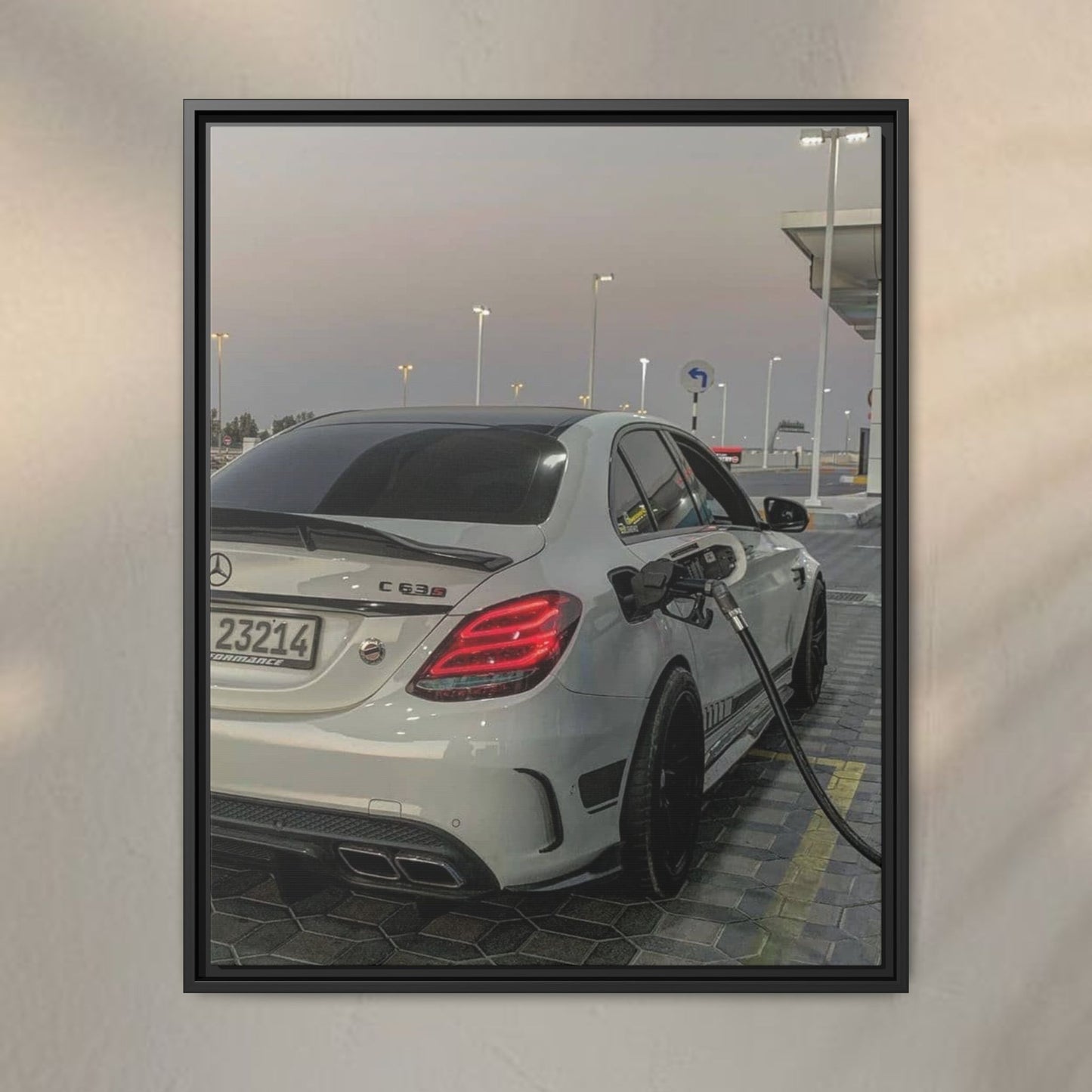 Mercedes C63 Sedan on Gas Station Canvas