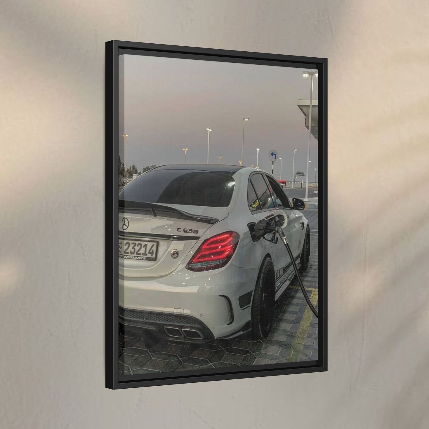 Mercedes C63 Sedan on Gas Station Canvas