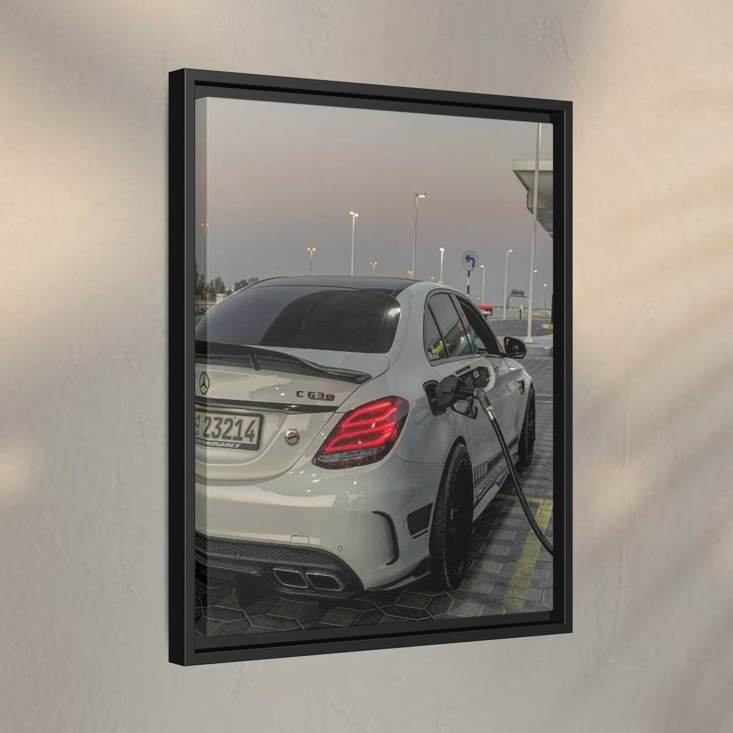 Mercedes C63 Sedan on Gas Station Canvas