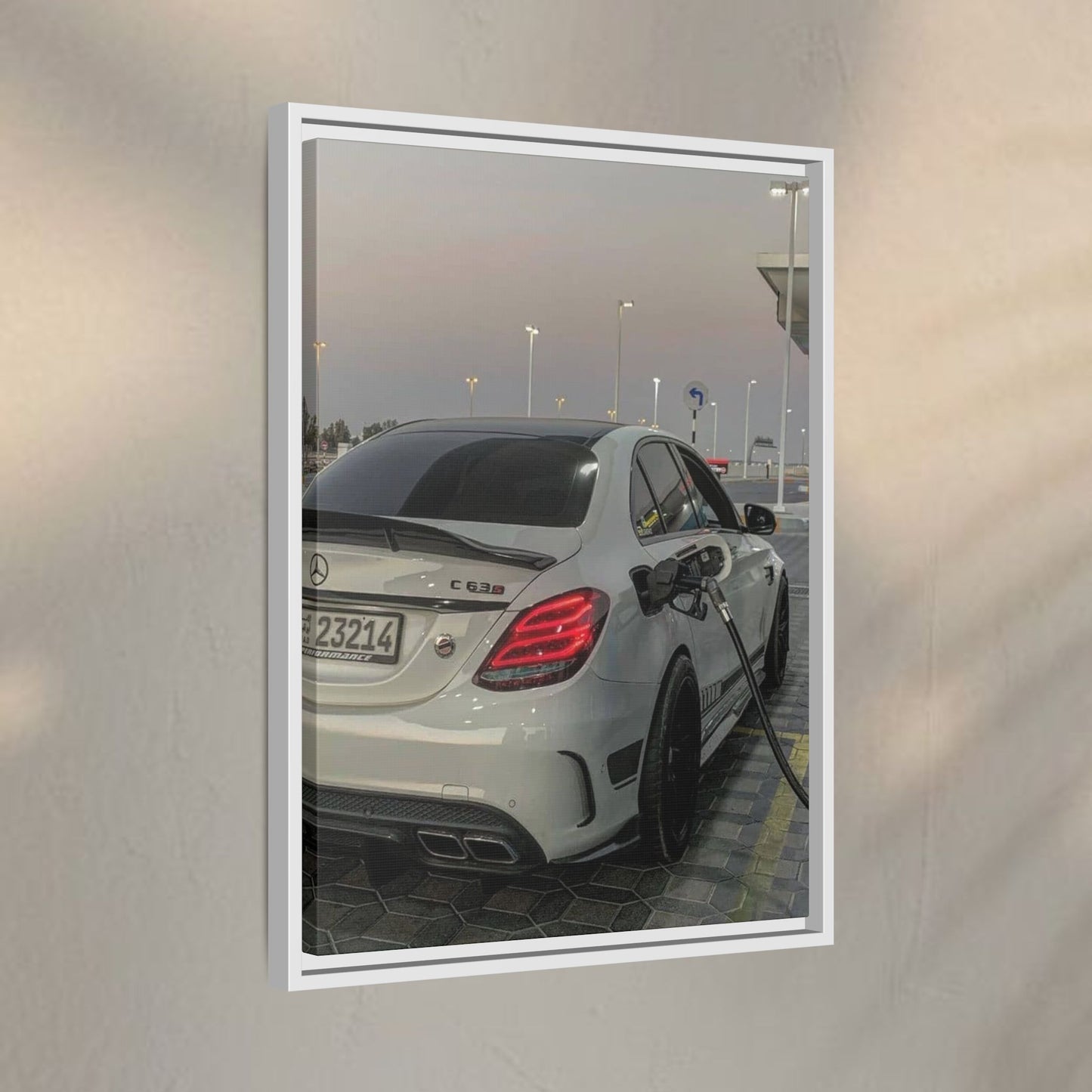 Mercedes C63 Sedan on Gas Station Canvas