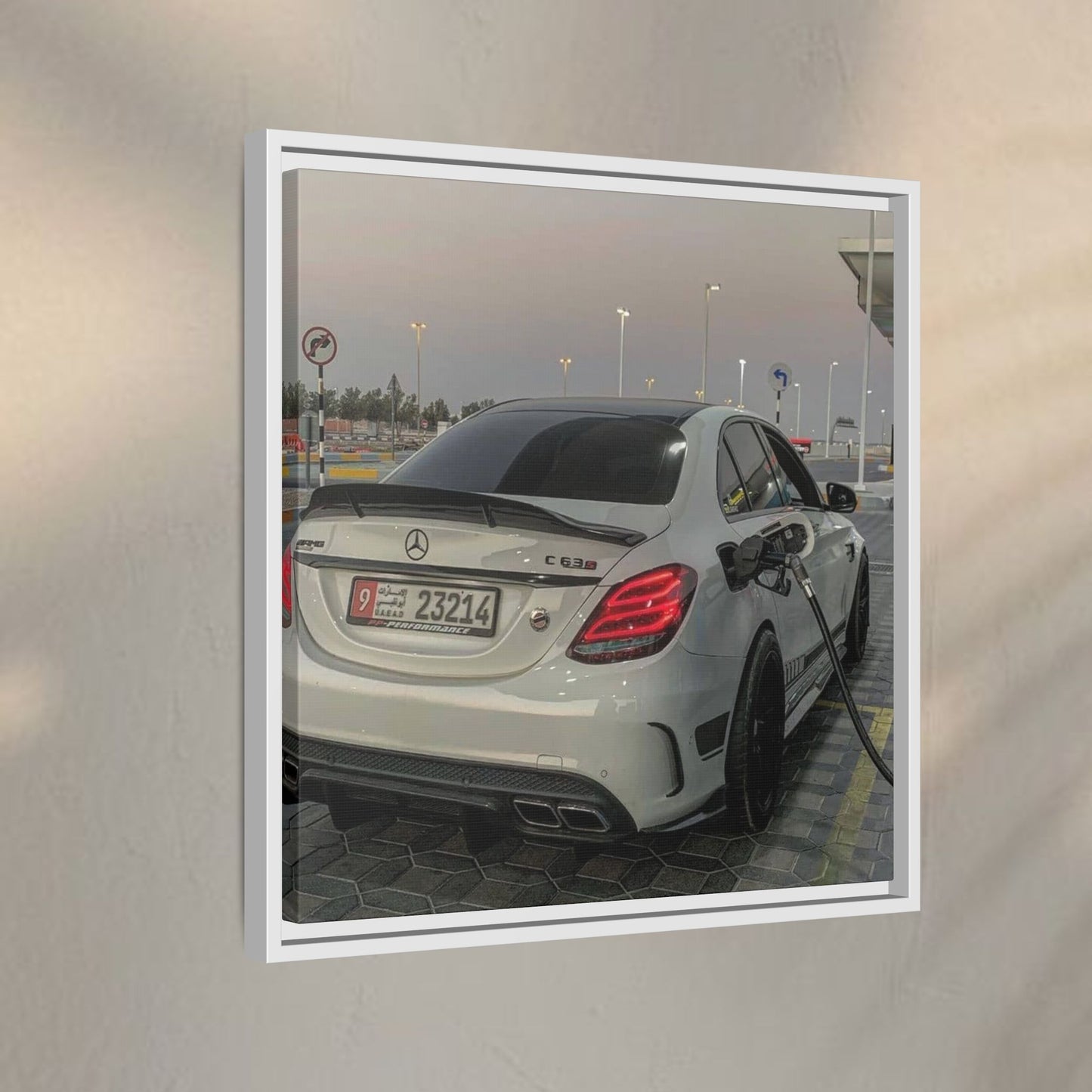 Mercedes C63 Sedan on Gas Station Canvas