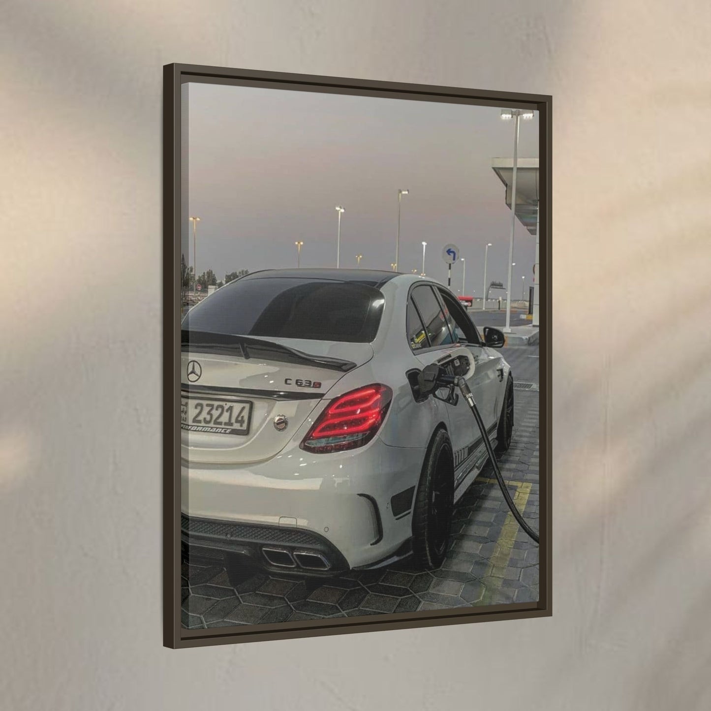 Mercedes C63 Sedan on Gas Station Canvas