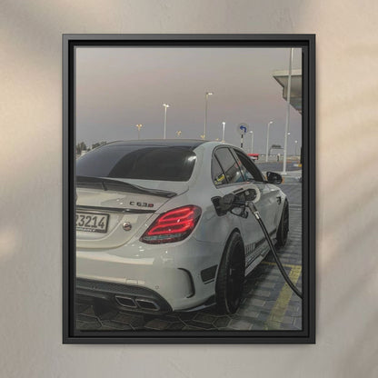 Mercedes C63 Sedan on Gas Station Canvas