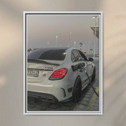 Mercedes C63 Sedan on Gas Station Canvas