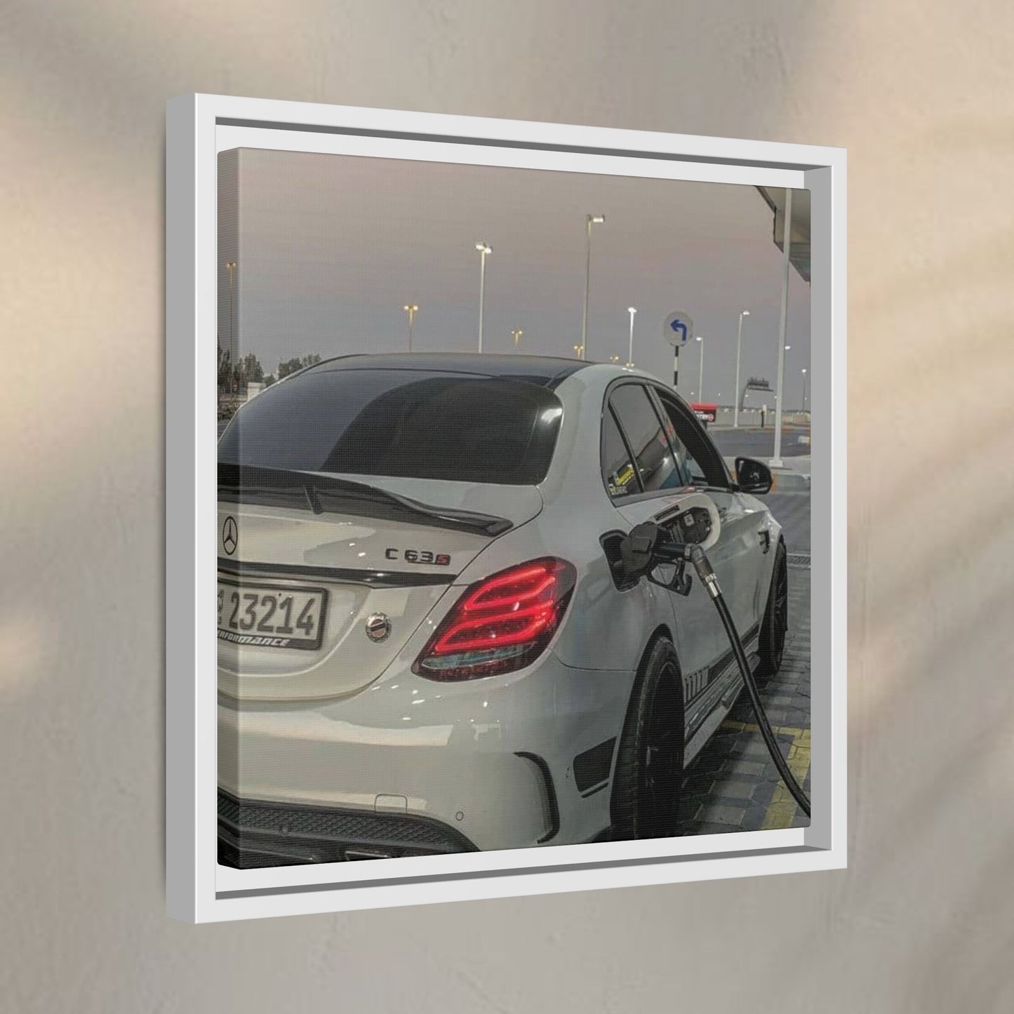 Mercedes C63 Sedan on Gas Station Canvas