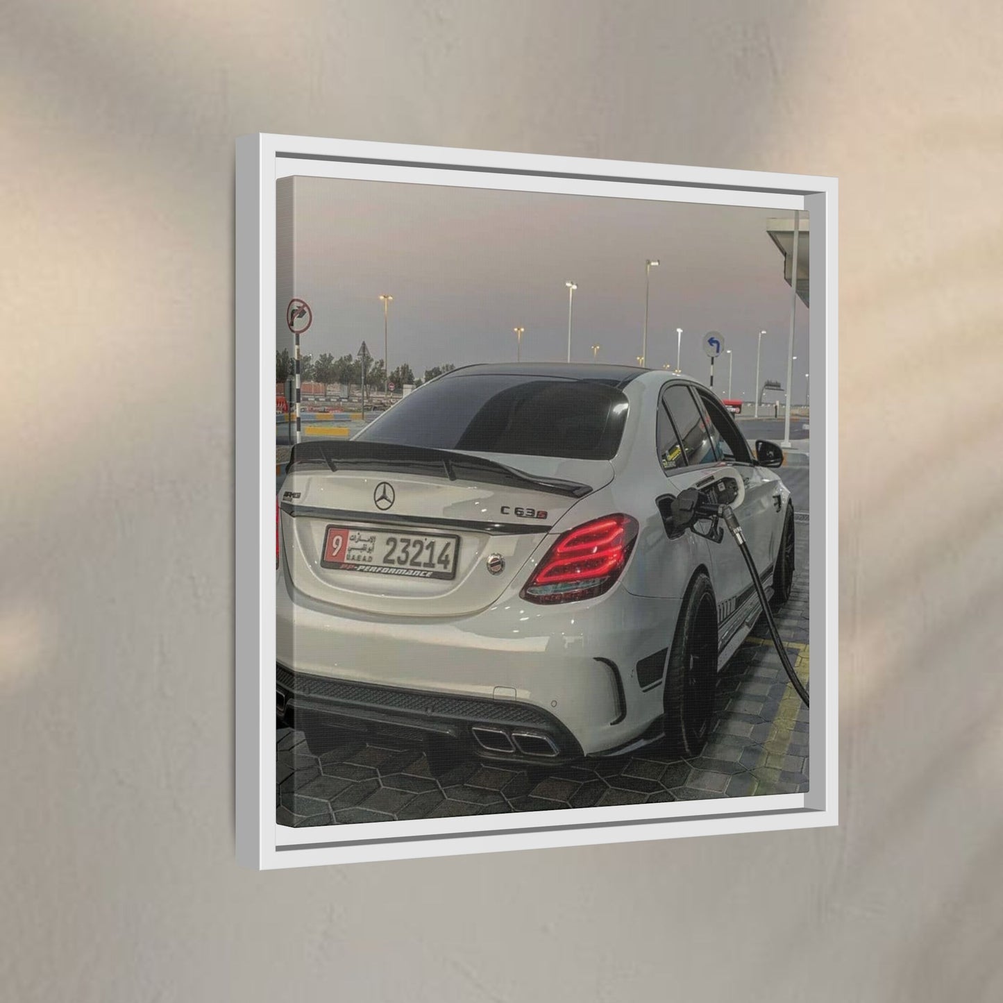 Mercedes C63 Sedan on Gas Station Canvas