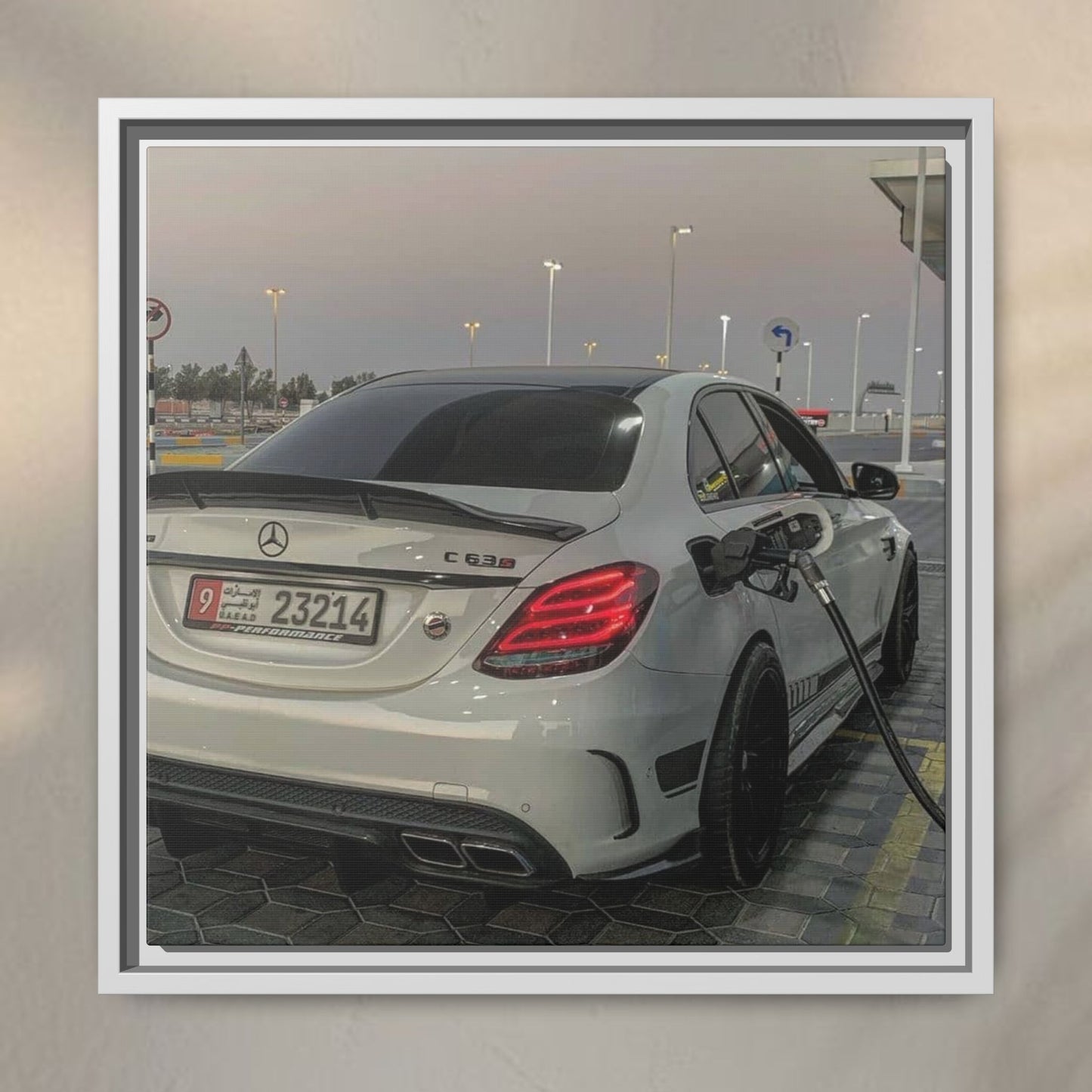 Mercedes C63 Sedan on Gas Station Canvas