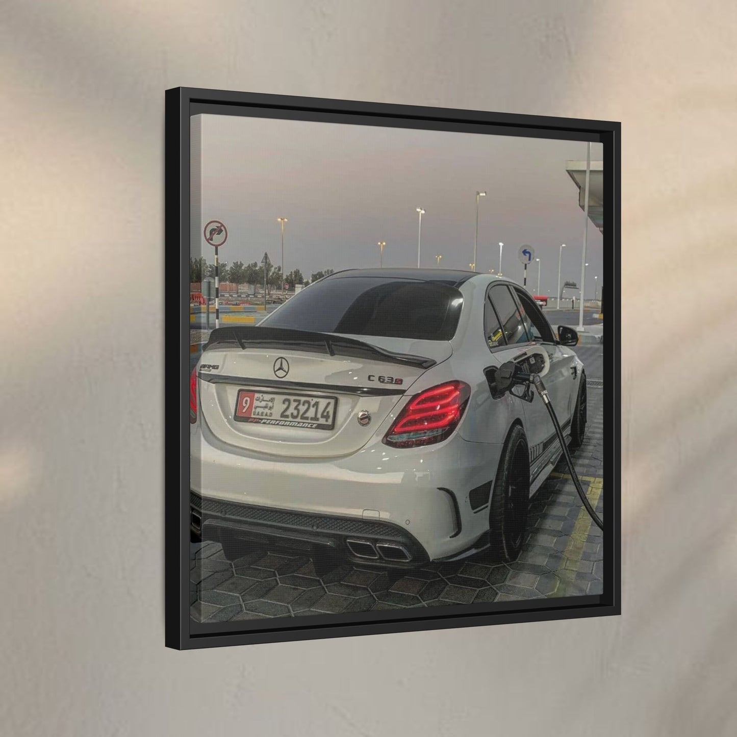 Mercedes C63 Sedan on Gas Station Canvas