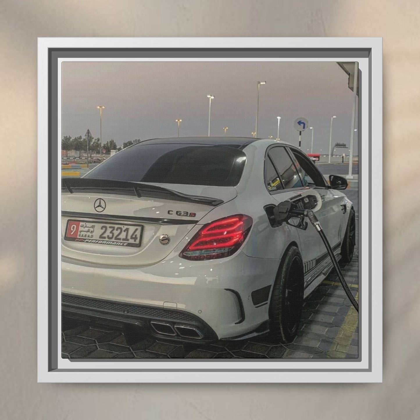 Mercedes C63 Sedan on Gas Station Canvas