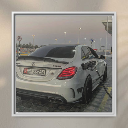 Mercedes C63 Sedan on Gas Station Canvas