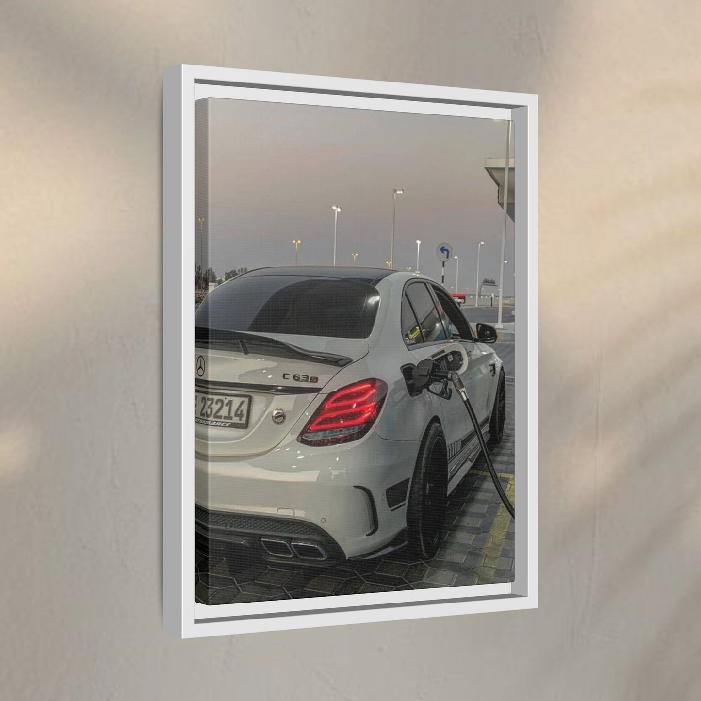 Mercedes C63 Sedan on Gas Station Canvas