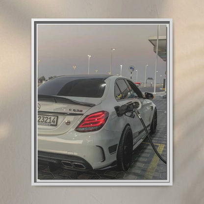 Mercedes C63 Sedan on Gas Station Canvas