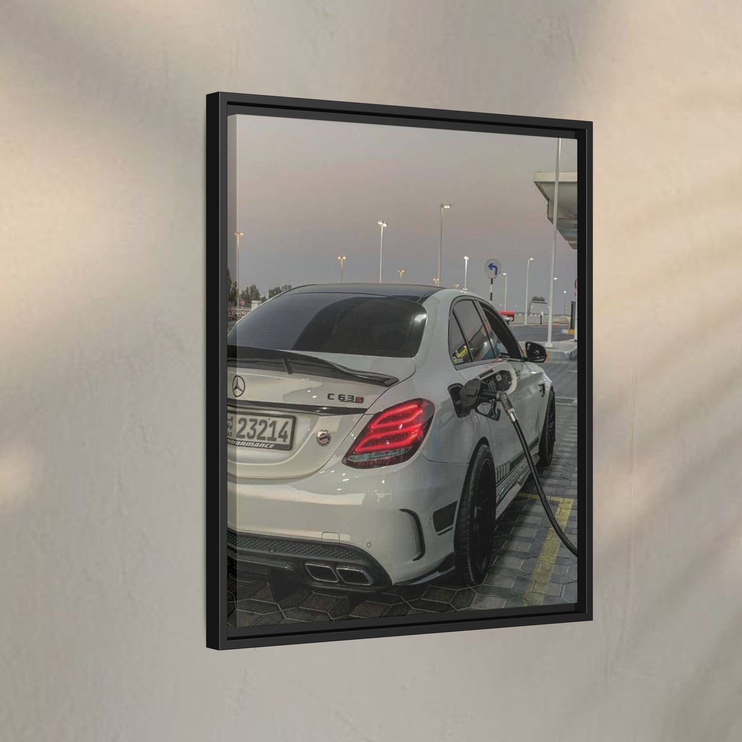 Mercedes C63 Sedan on Gas Station Canvas